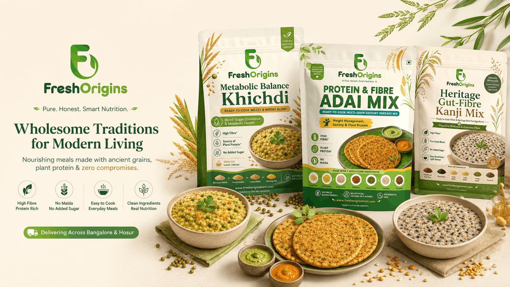 Fresh Origins millets, pulses and a ready-to-cook pack